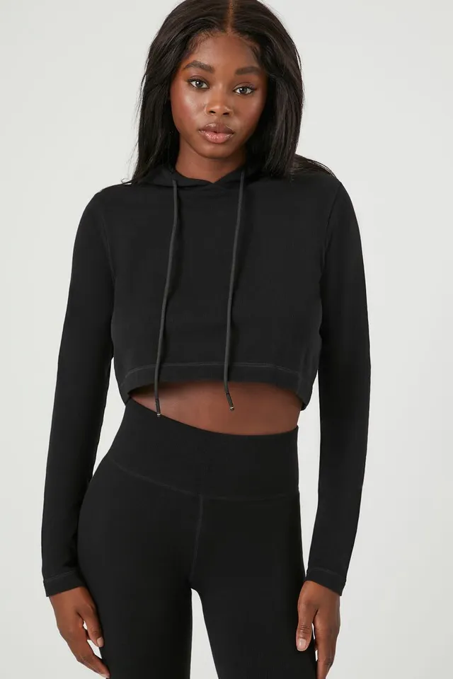 Forever 21 Women's Active Seamless Cropped Hoodie in Black Small 