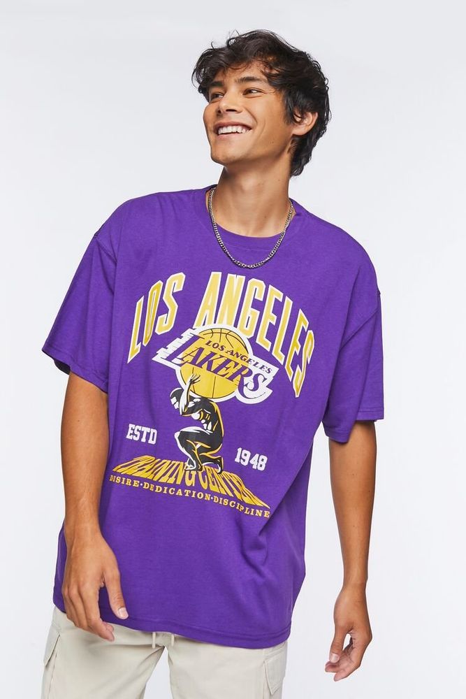 LA Lakers NBA Arch Wordmark Black Oversized T-Shirt