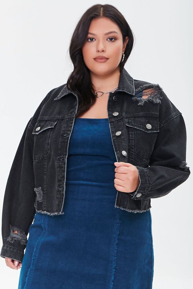 Women's plus size black denim jacket cheap