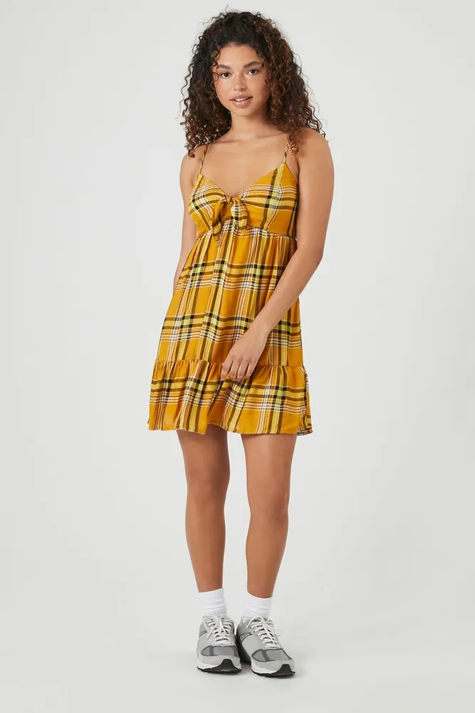 Yellow plaid mini dress cheap