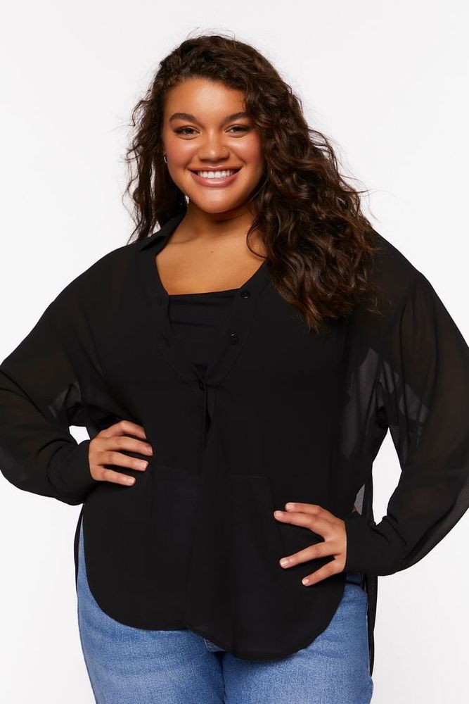 Forever 21 Women s High Low Long Sleeve Shirt in Black 0X Plaza