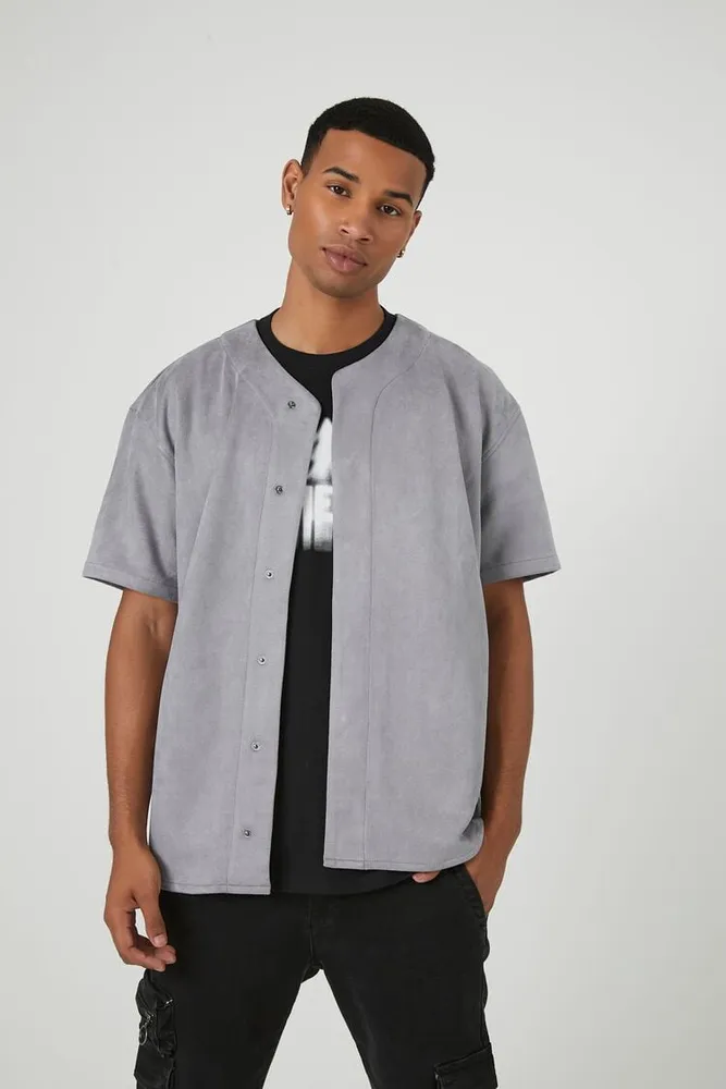 Forever 21 Men Faux Suede Baseball Top in Grey Large CoolSprings