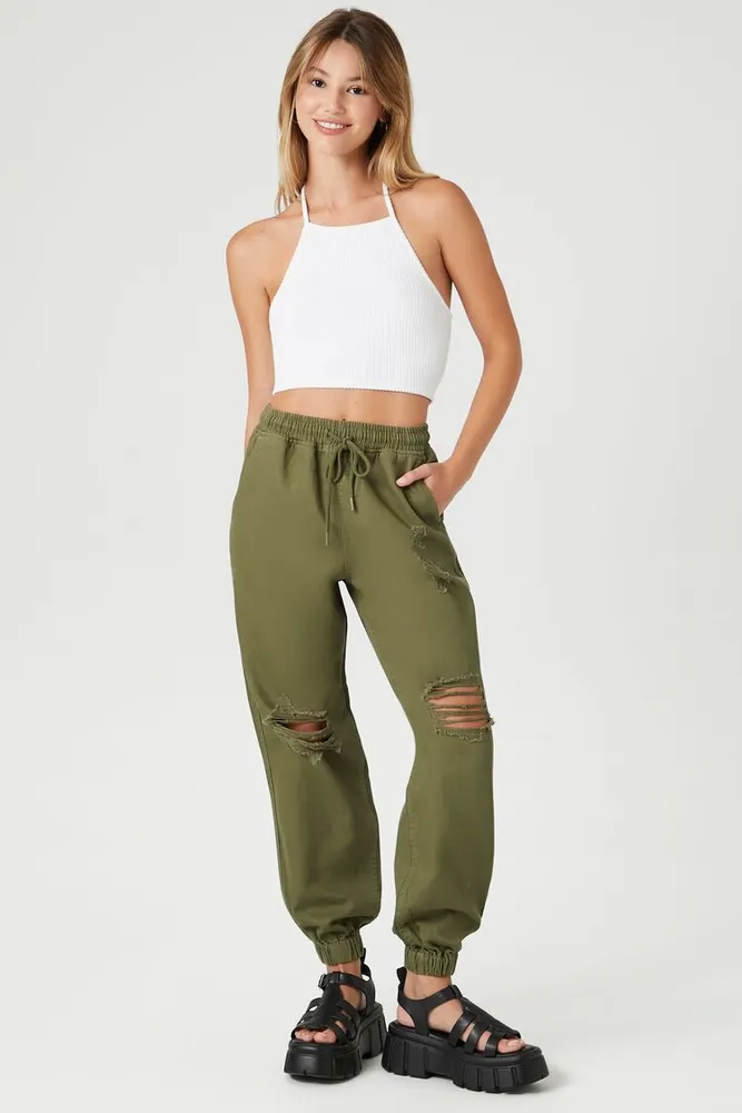 Drawstring joggers top in twill