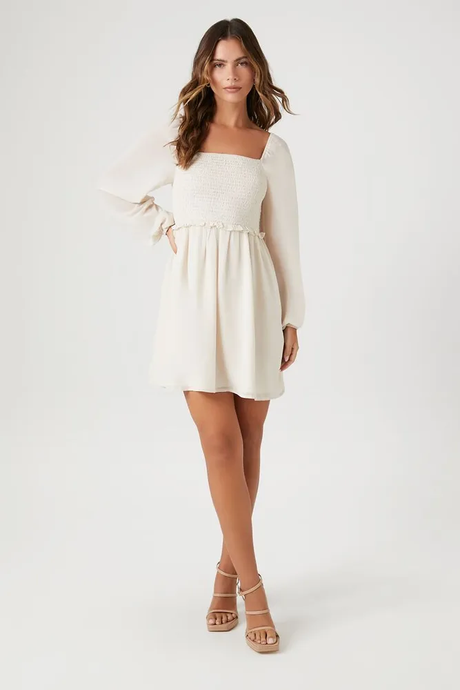 Forever 21 Women's Chiffon Smocked Peasant-Sleeve Mini Dress Forever 21 Women's Chiffon Smocked Peasant-Sleeve Mini Dress