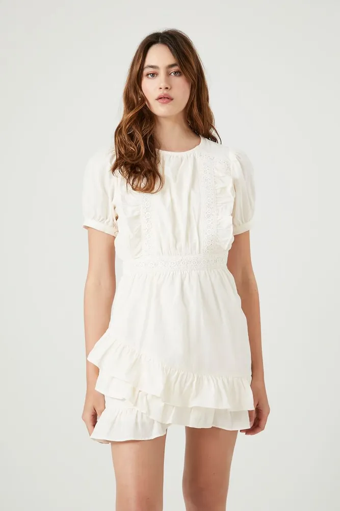 Forever 21 Women s Crochet Lace Ruffle Mini Dress in White Large