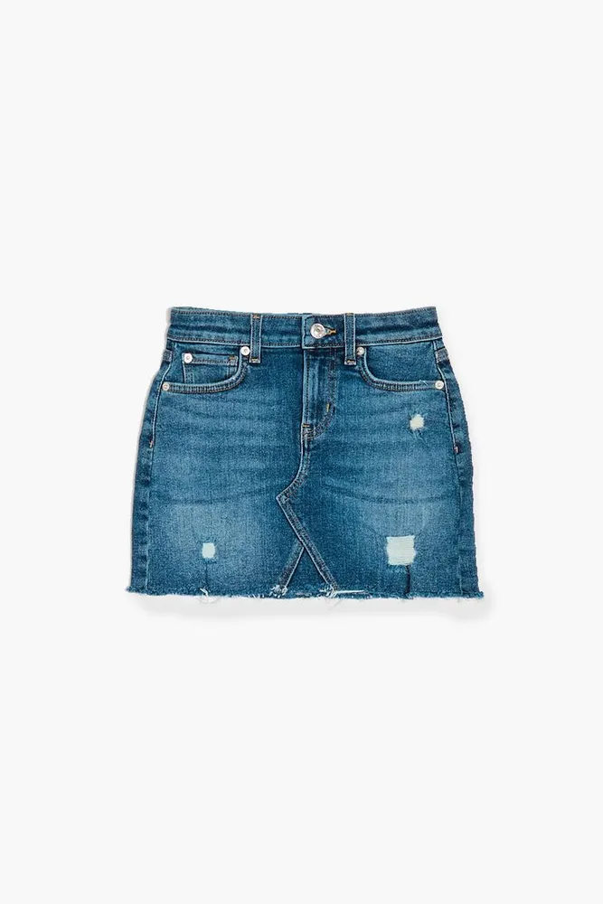Forever 21 Girls Distressed Denim Skirt Kids in Medium Denim 7