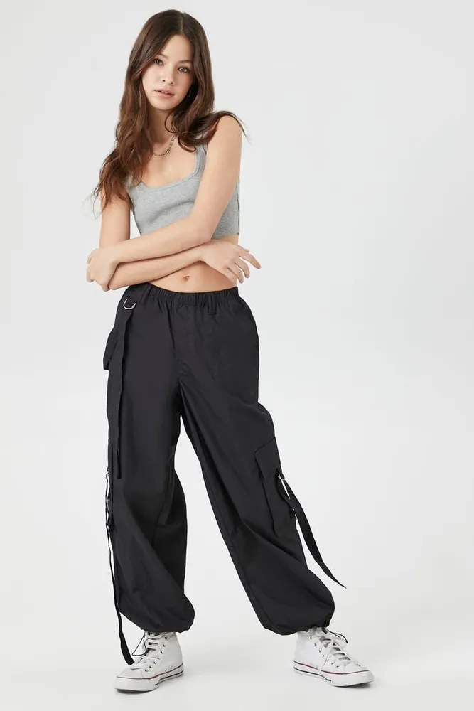Forever 21 Women s Utility Wide Leg Cargo Joggers in Black XL