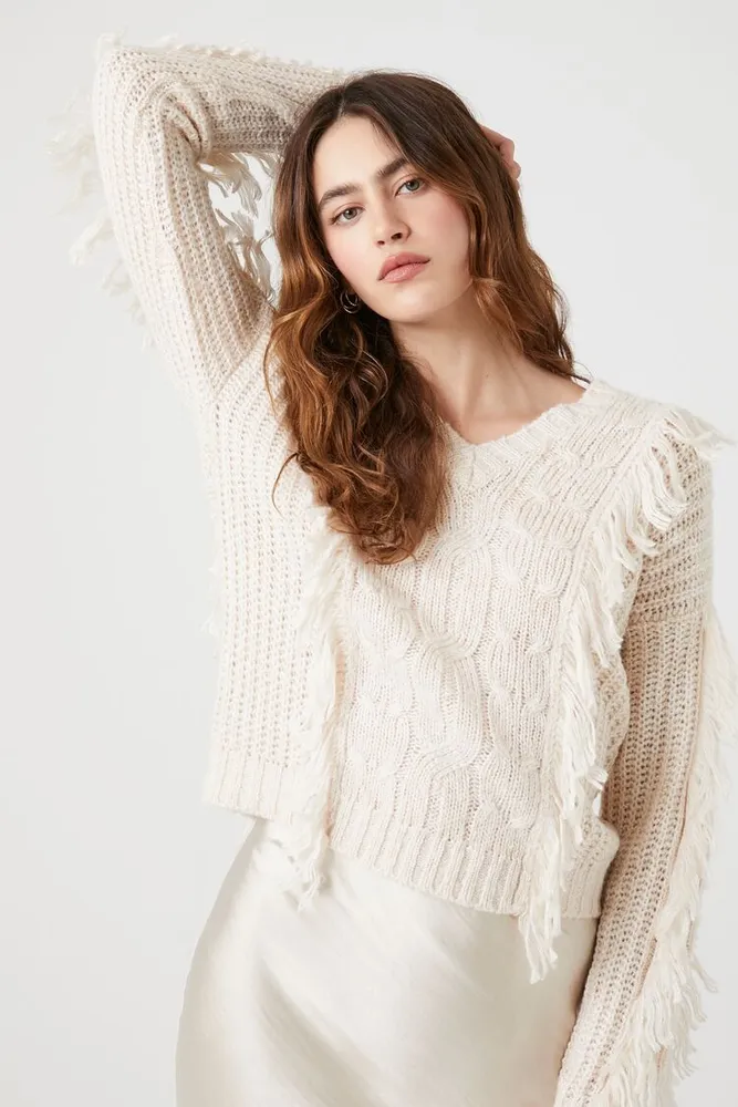 Cable knit fringe on sale sweater