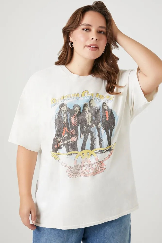 Forever 21 Women s Aerosmith Oversized Graphic T Shirt in Cream