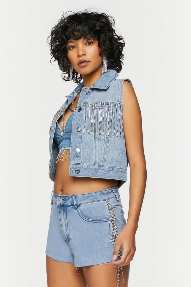 Denim shorts with rhinestone hotsell fringe