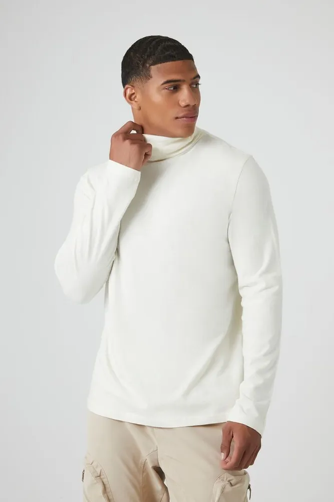 Forever 21 Men Turtleneck Long Sleeve Top in Cream Medium Plaza