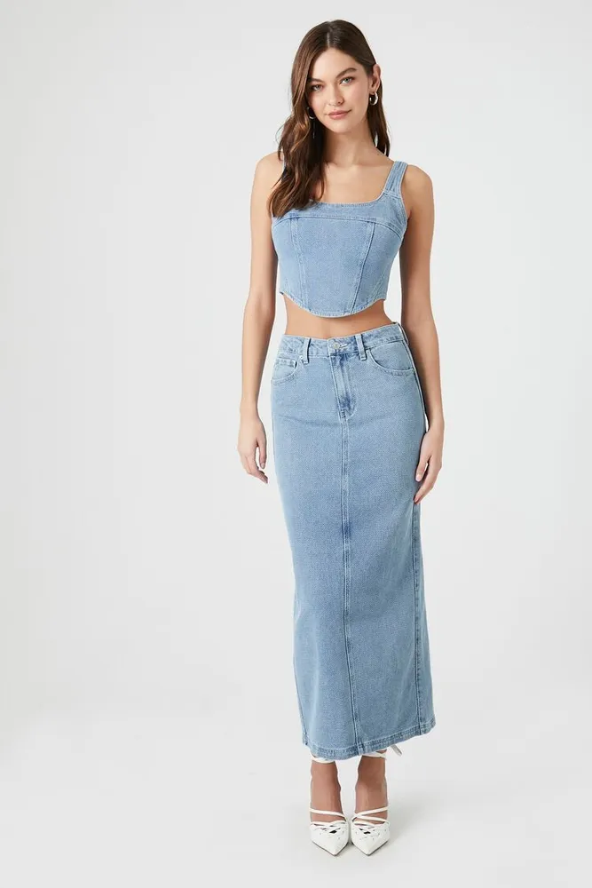 Forever 21 Women s Denim Column Slit Maxi Skirt Plaza Las Americas