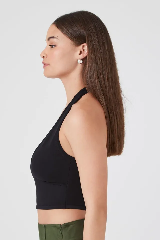 Forever 21 Women s Sweater Knit Halter Crop Top in Black XL