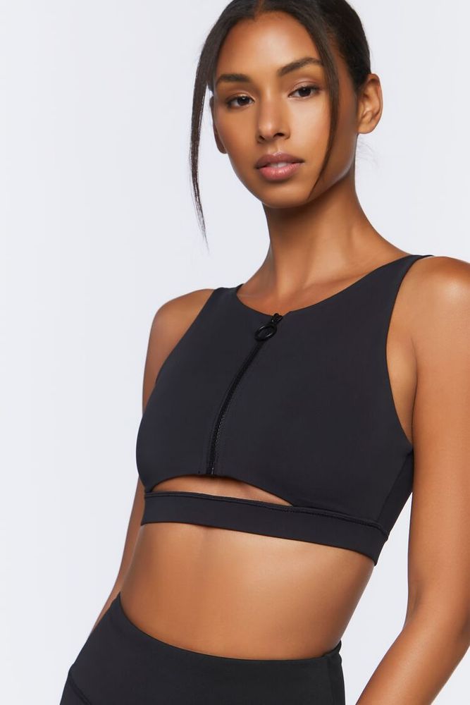 Forever 21 Women s Zip Up Longline Sports Bra in Black XS