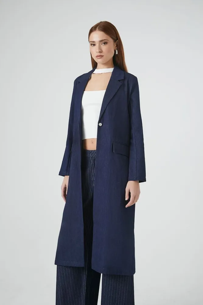 Forever 21 Women s Notched Denim Trench Coat Dark Vancouver Mall