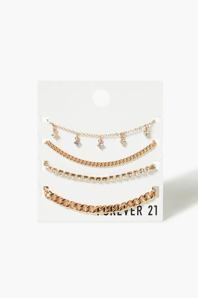 Forever 21 Women s Rhinestone Charm Bracelet Set in Gold