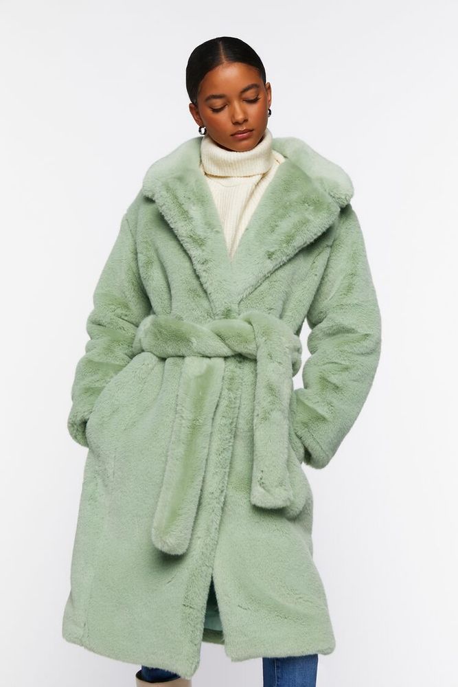 Forever 21 green fur coat discount