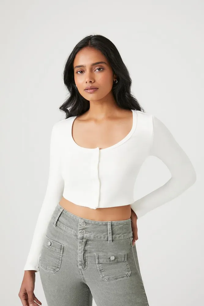 Forever 21 Women s Cropped Cardigan Sweater in Vanilla Large