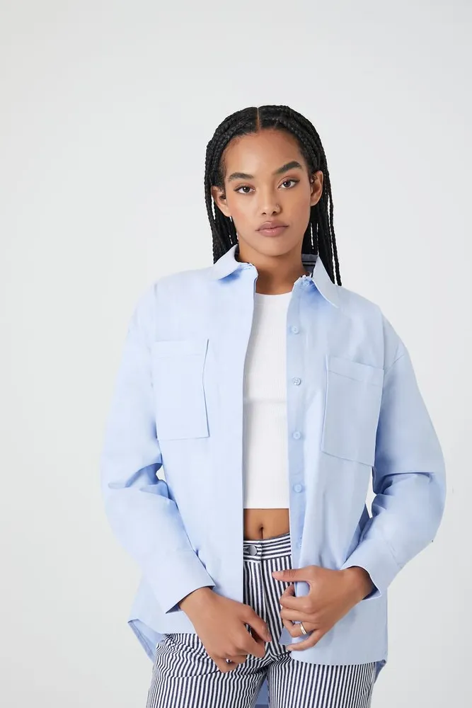 Forever 21 Women s Poplin High Low Shirt in Blue Small