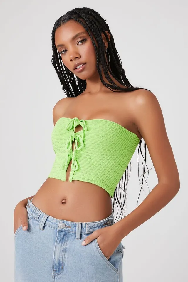 Forever 21 Women's Sweater-Knit Tie-Front Tube Top | MainPlace Mall
