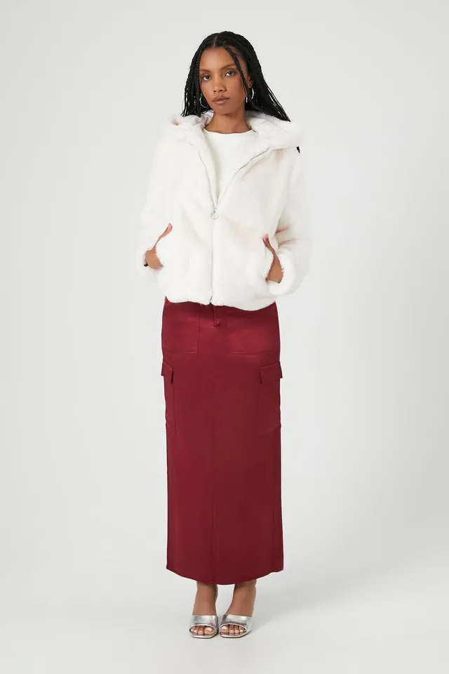 Forever 21 Women's Plush Faux Fur Zip-Up Hoodie White | MainPlace Mall