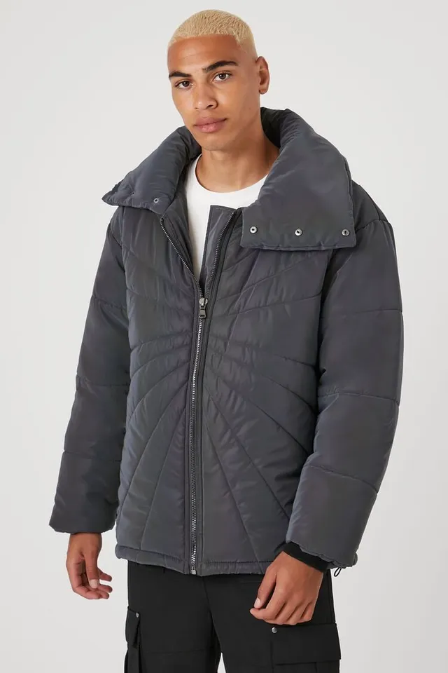 Forever 21 Men Reflective Quilted Puffer Jacket in Grey Small