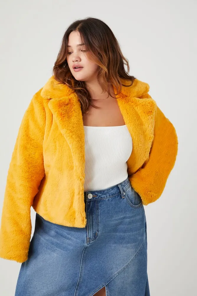 Yellow faux fur coat forever 21 sales