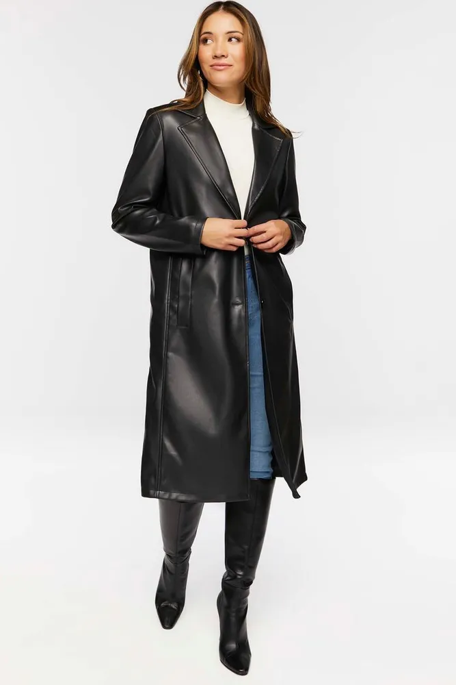Forever 21 Women s Faux Leather Trench Coat in Black Medium