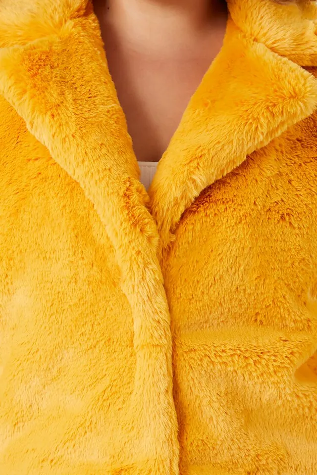 Yellow faux fur coat forever 21 top