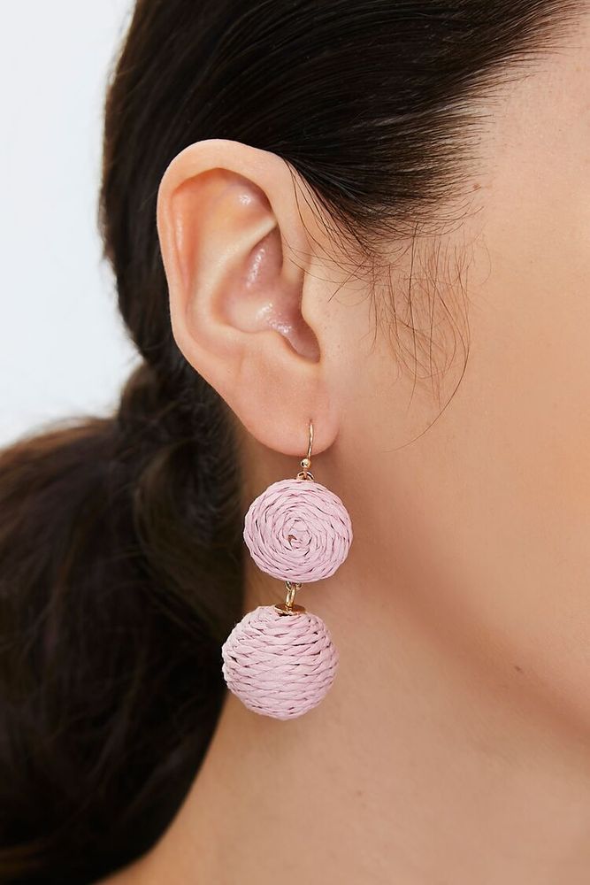 Forever 21 Women s Straw Pom Pom Drop Earrings in Pink Foxvalley