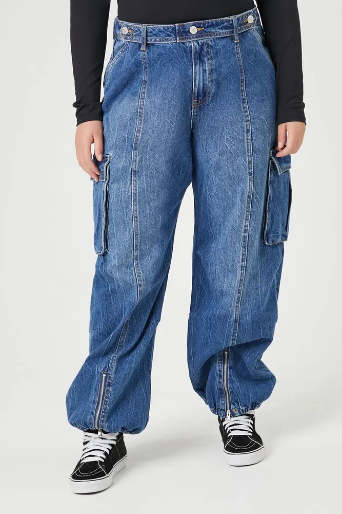 Forever 21 Women s Denim Cargo Joggers Medium Denim CoolSprings