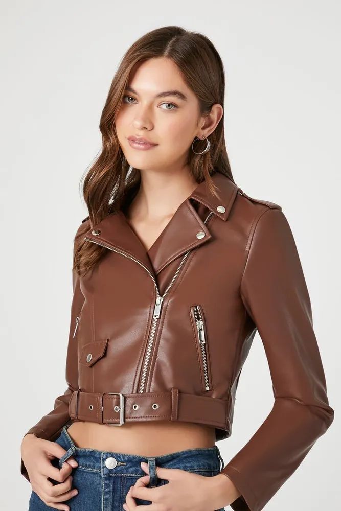 Cropped leather jacket forever 21 sale