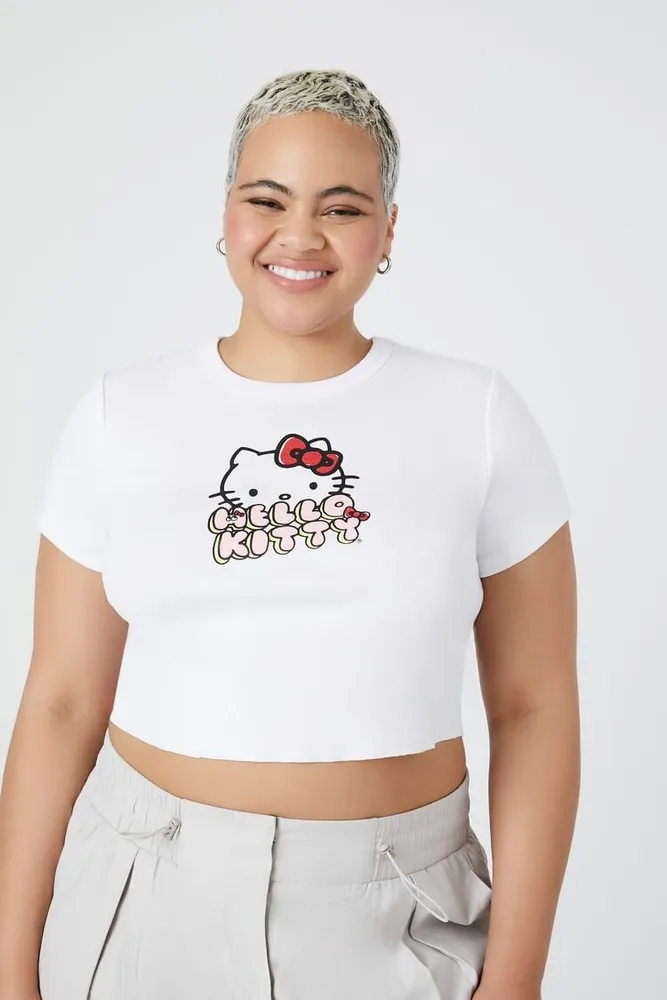 Forever 21 Women s Hello Kitty Graphic Cropped T Shirt in White