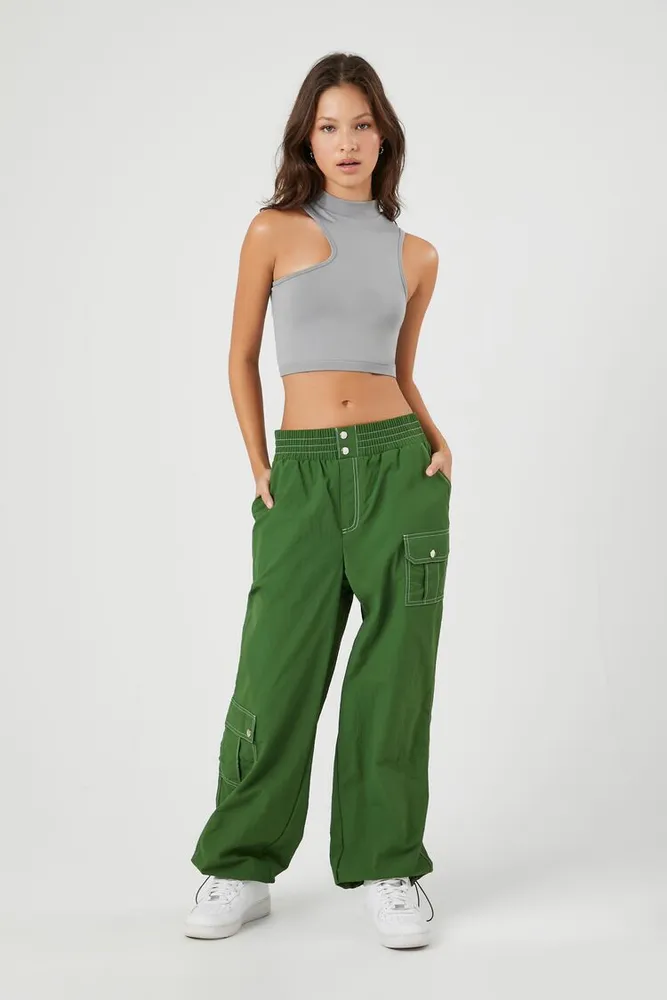 Forever 21 Women s High Rise Cargo Joggers in Green Large