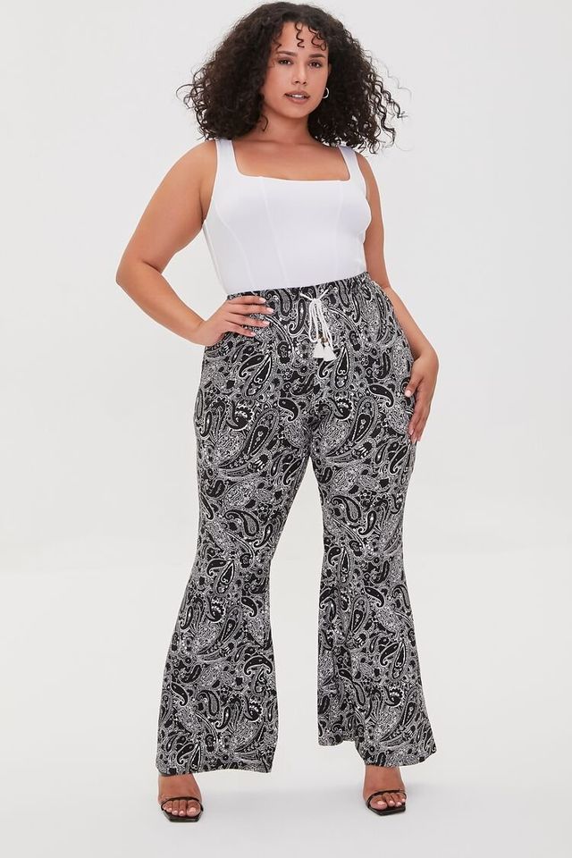 Forever 21 Women s Paisley Flare Pants in Black Cream 0X