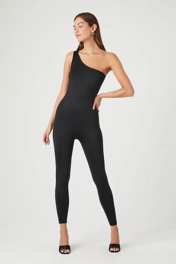 Forever 21 Women s Contour One Shoulder Jumpsuit in Black XL