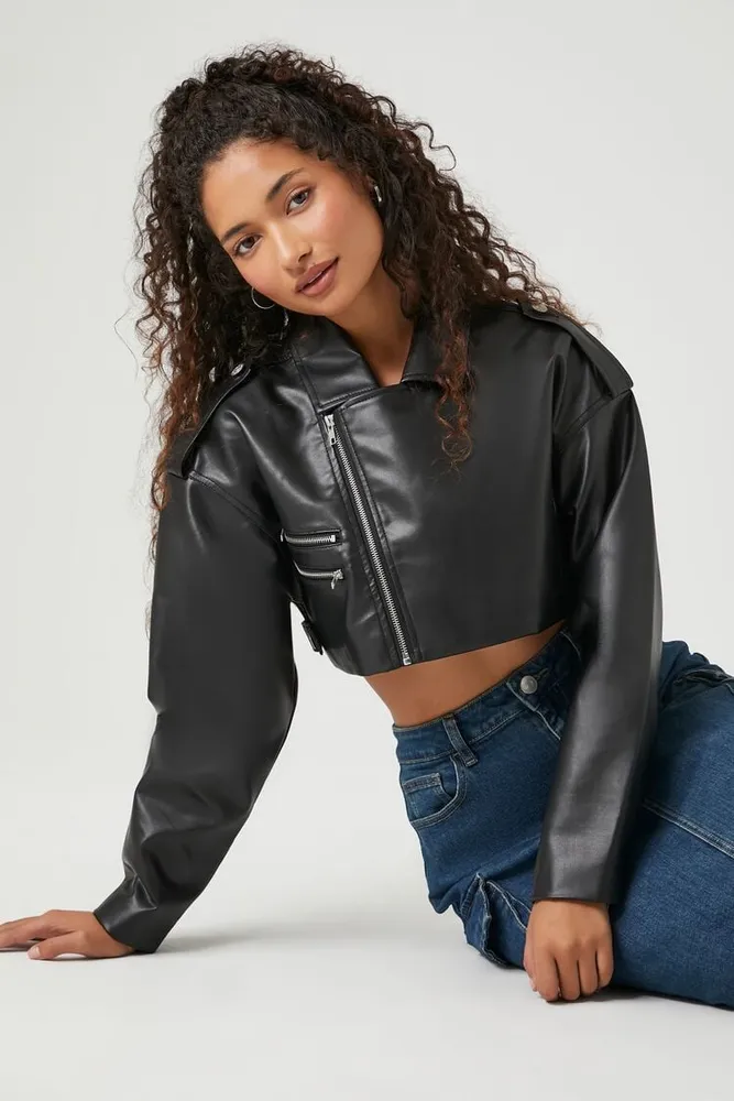 Cropped leather online jacket forever 21