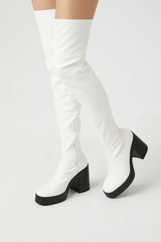 Forever 21 Women s Faux Leather Over the Knee Boots in White 7