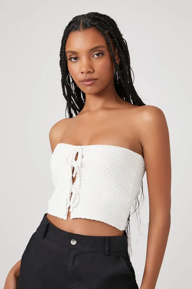 Forever 21 Women's Sweater-Knit Tie-Front Tube Top | MainPlace Mall