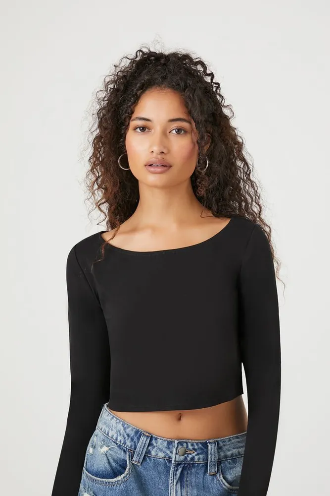 Forever 21 black hot sale long sleeve crop top