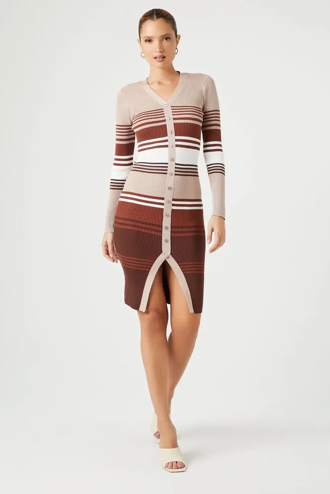 Forever 21 Women s Striped Midi Sweater Dress in Taupe Large