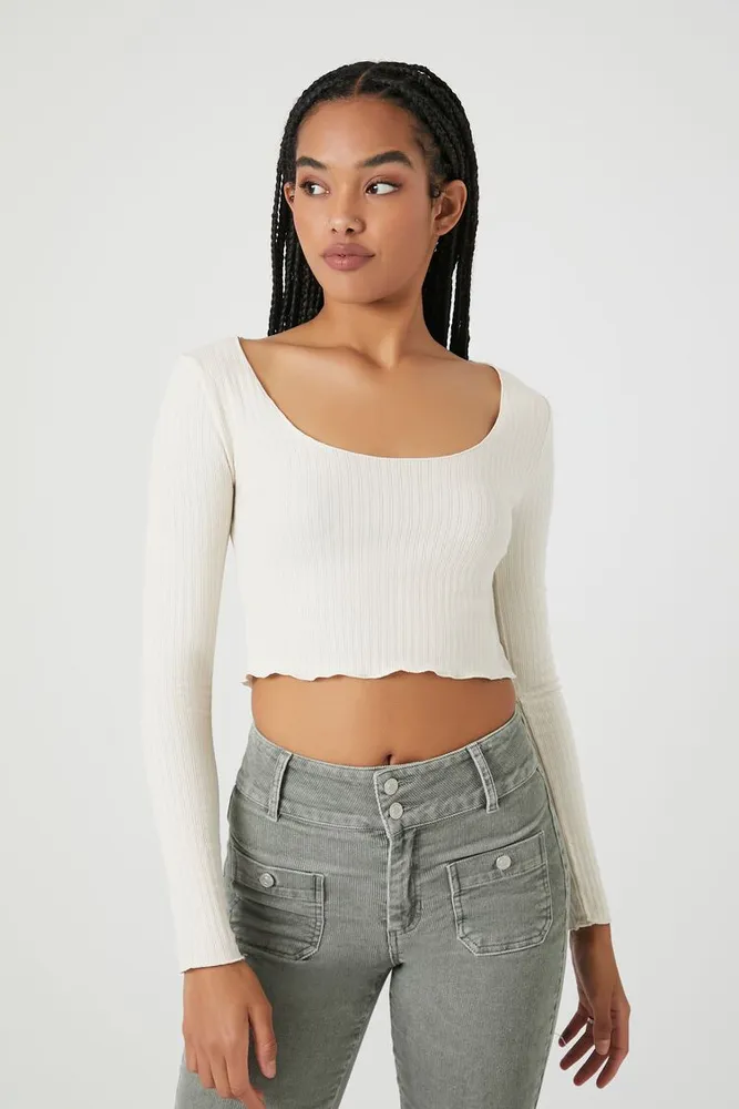 Pointelle knit crop top sales