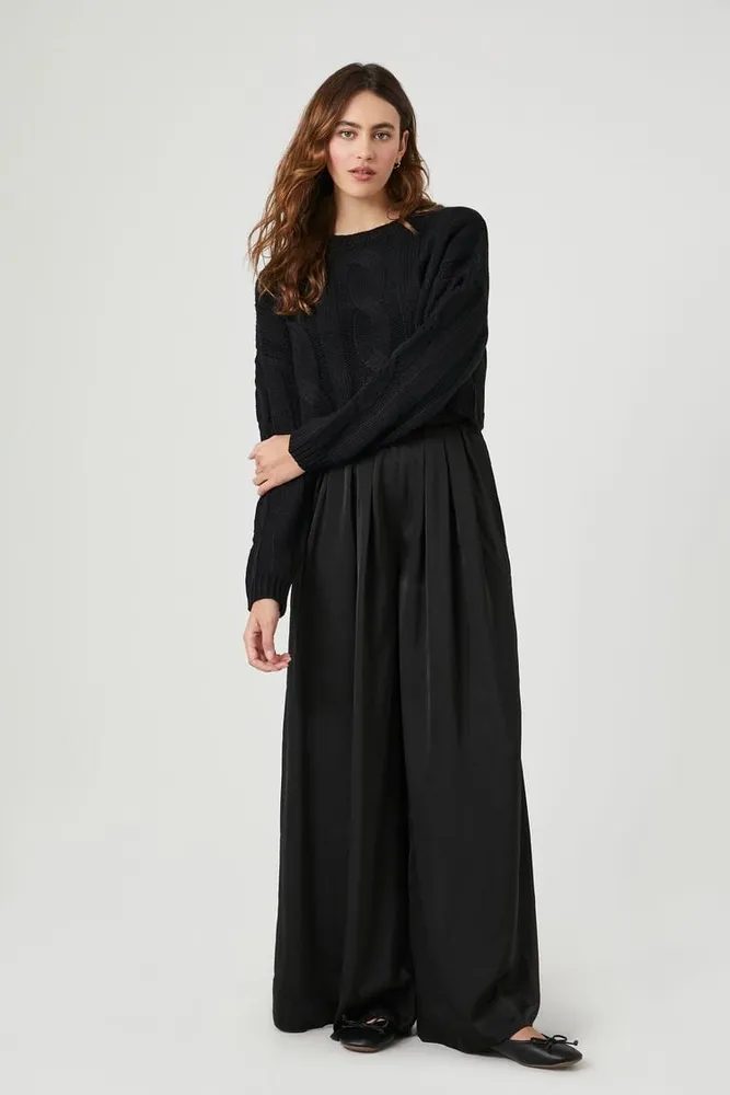Forever 21 Women s Pleated Satin Palazzo Pants in Black Small
