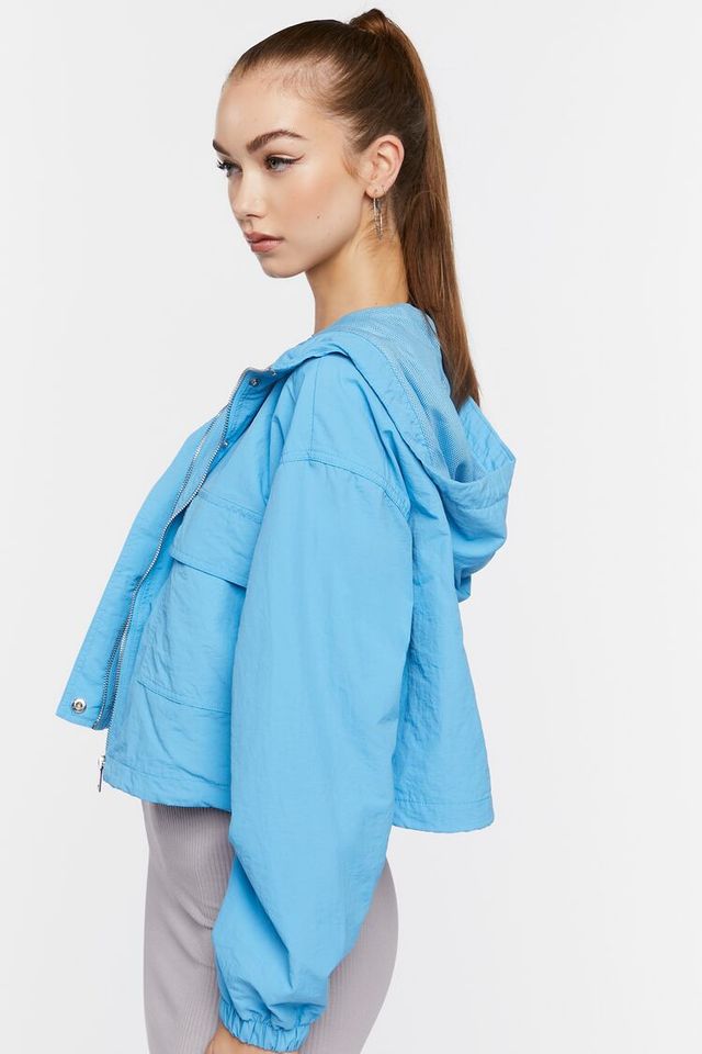 Forever 21 Women s Cropped Windbreaker Jacket in Azure Medium