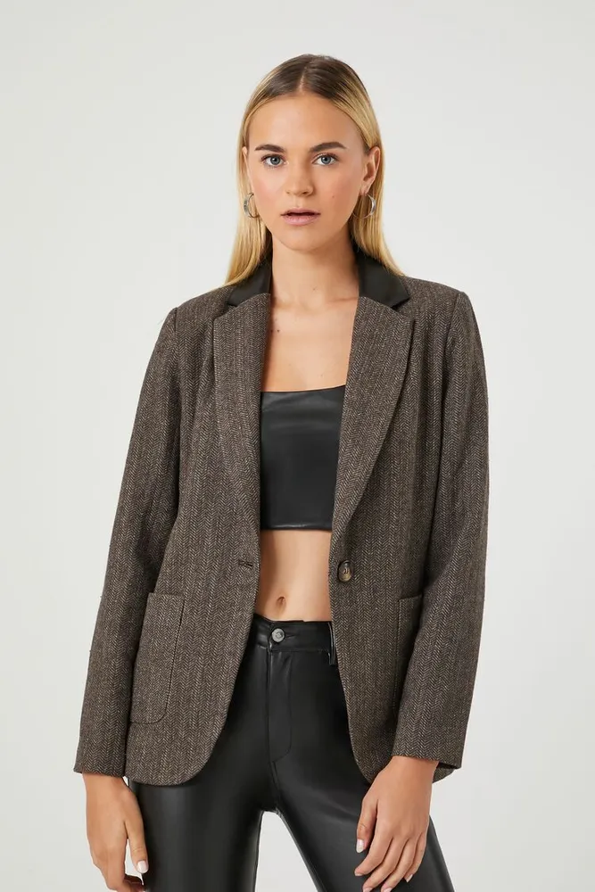 Leather trim blazer store