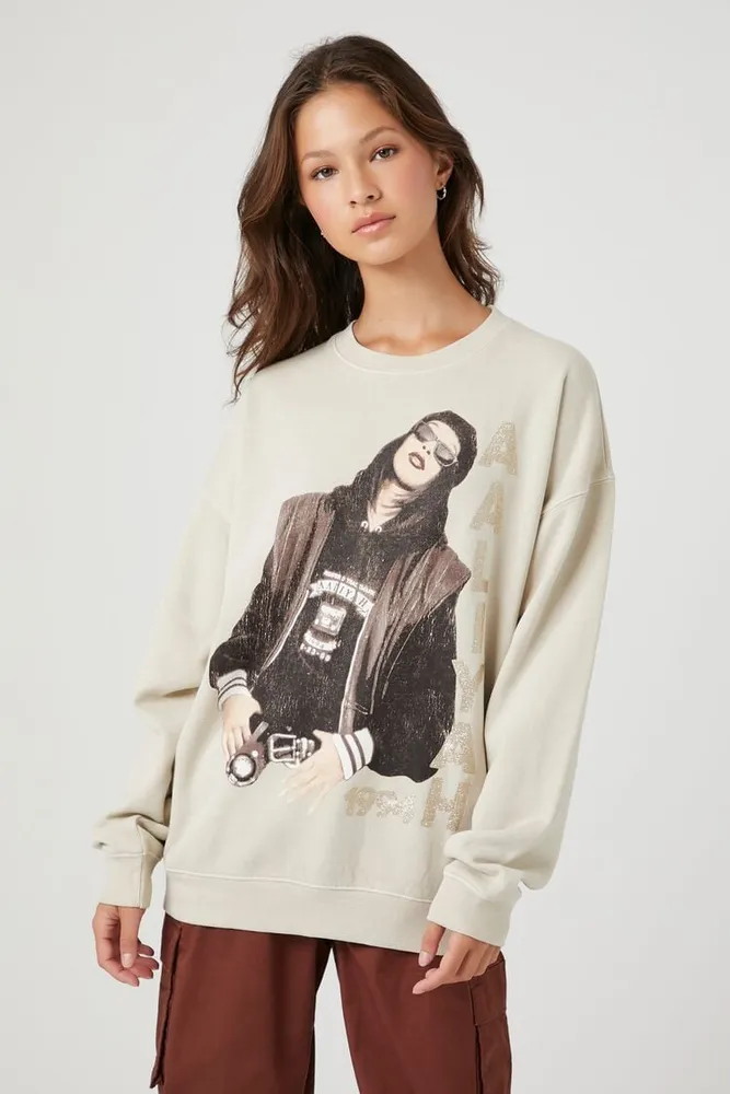 Forever 21 Women s Fleece Aaliyah Graphic Pullover Taupe