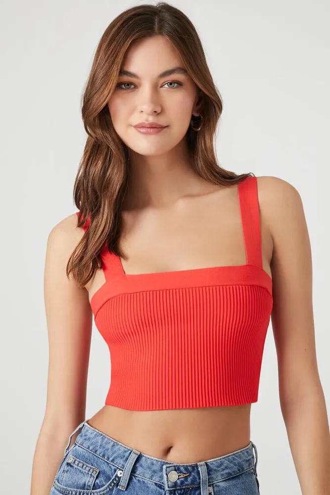 Red knit crop shop top
