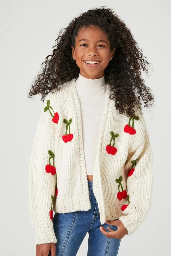 Forever 21 Girls Cherry Cardigan Sweater Kids in Cream 11 12