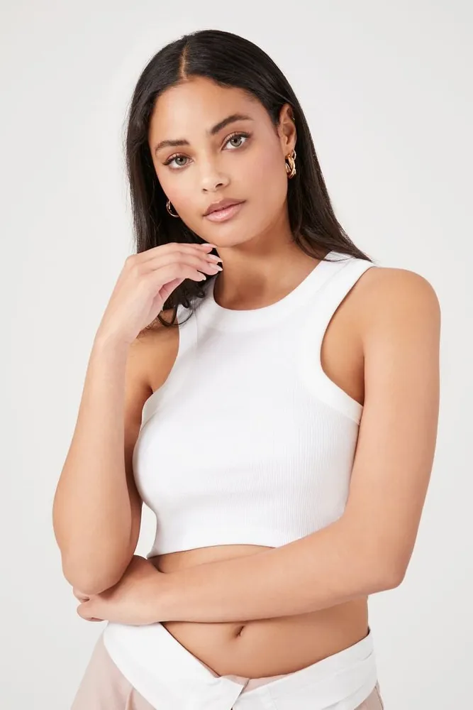 Forever 21 Women s Cropped Rib Knit Tank Top in White