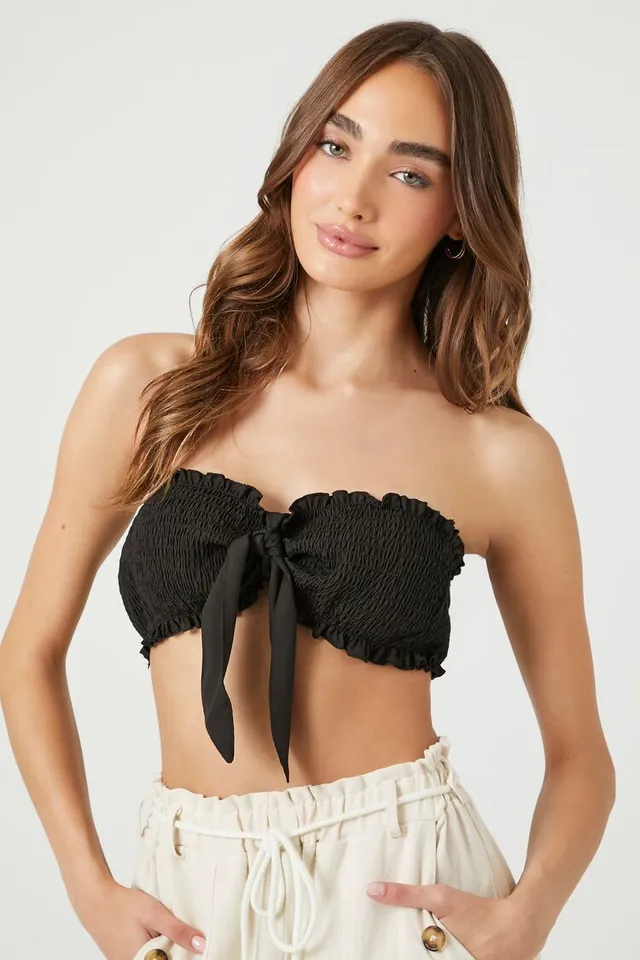 Forever 21 Women's Smocked Tie-Front Crop Top | MainPlace Mall
